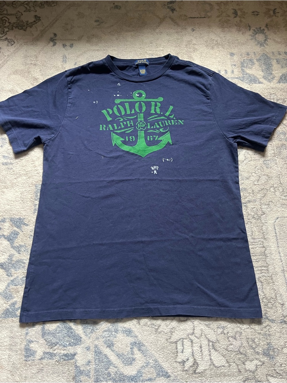 Polo by Ralph Lauren Navy Tee with Green Anchor Graphic